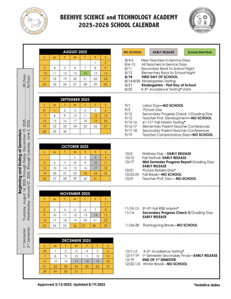 BSTA Calendar 2025 2026 Page